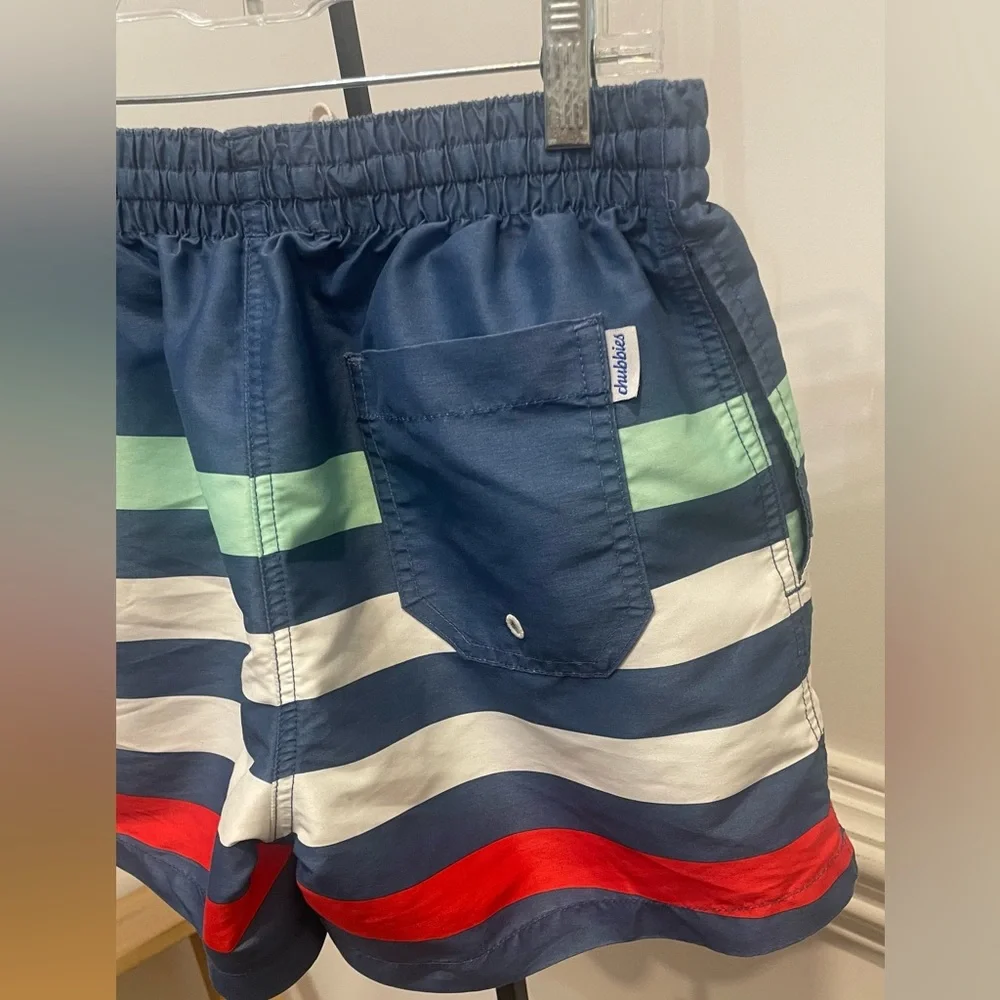 Chubbies, Men's Me Likey the Stripey 4”Swim Shorts 🩳 (Deep Blue/) Sz S